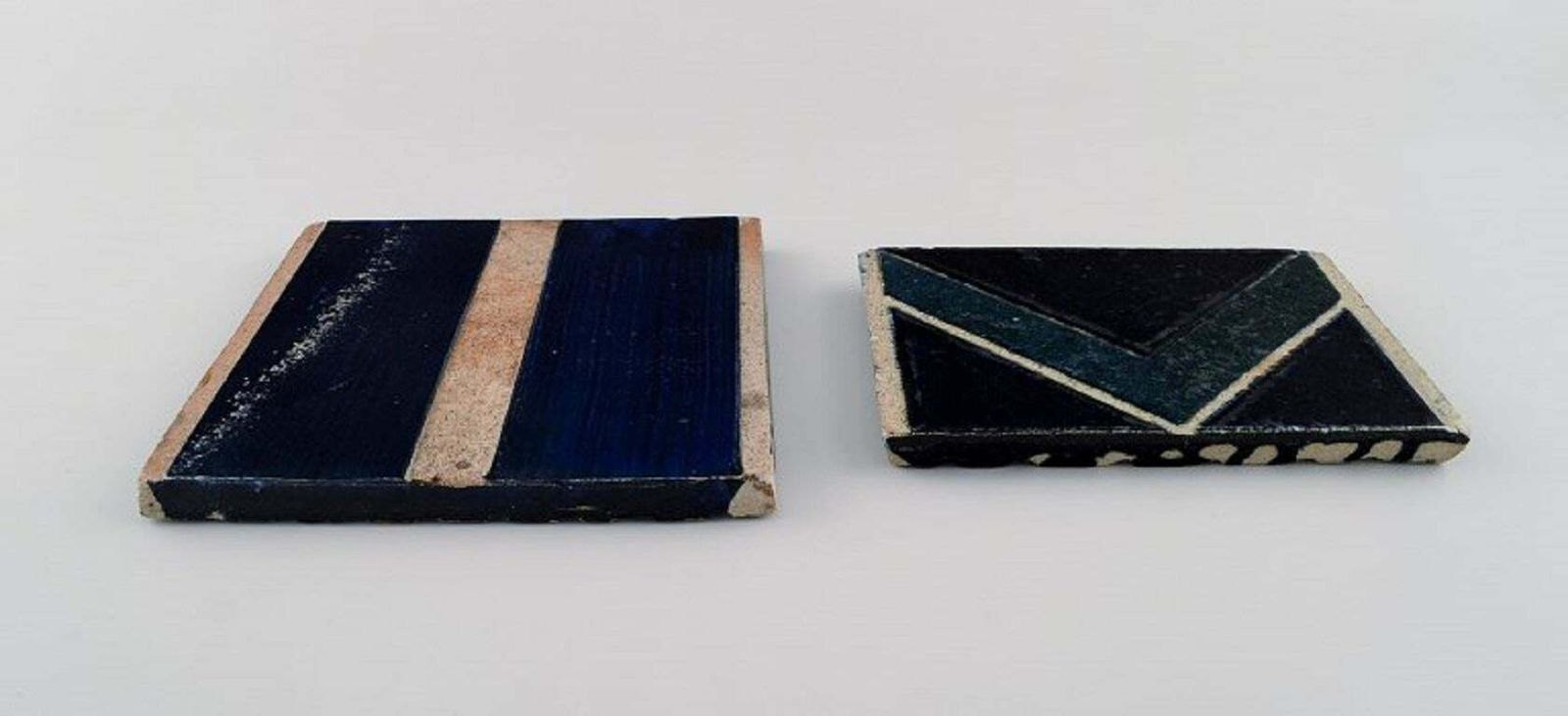 Danish Studio Ceramicist, Two Unique Tiles In Glazed Stoneware photo Home Fixtures