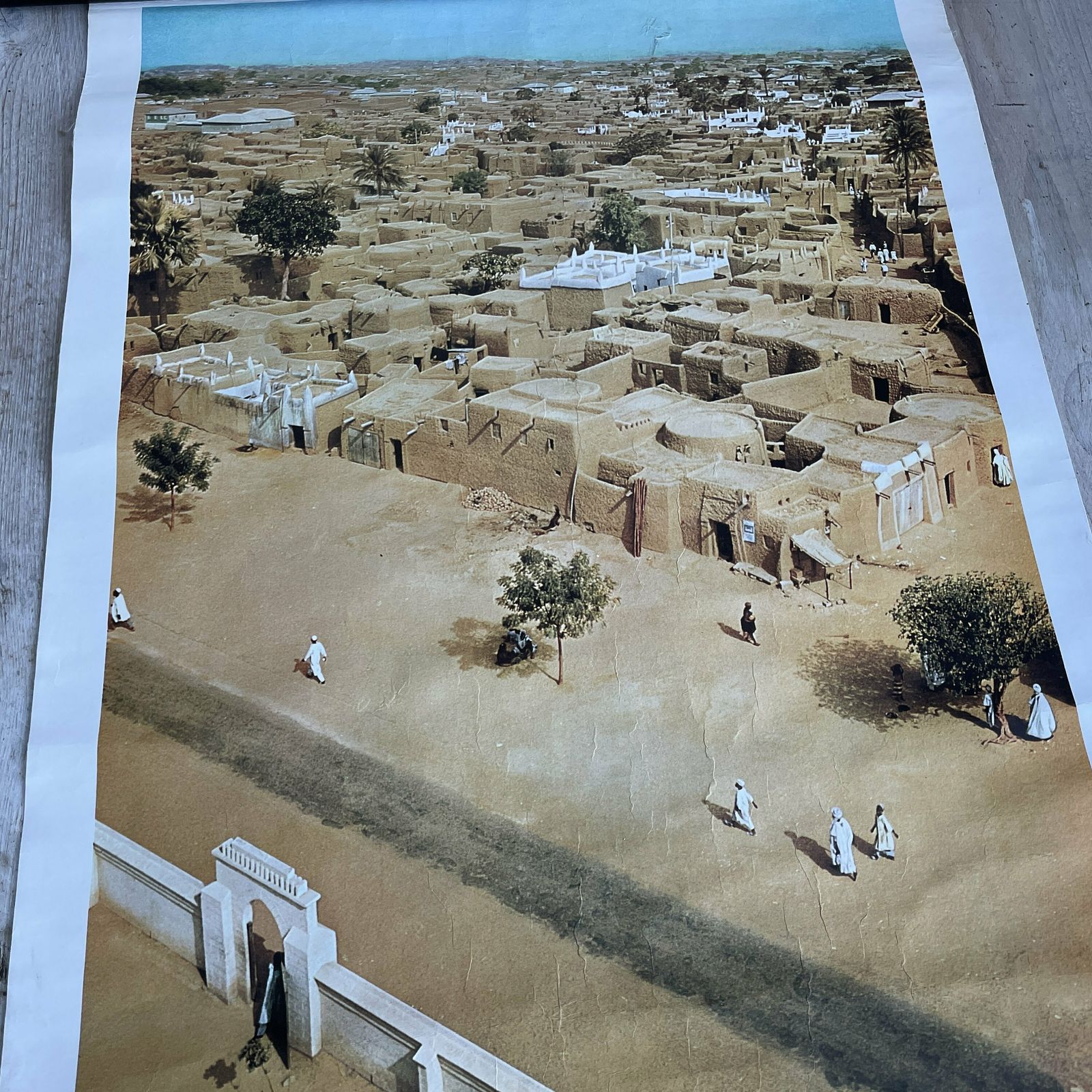 Westermann Wandbilder Vintage School Pull Down Poster Picture Unique Rare Afrika Eingeborenen Stadt Kano Verlag Original Wall Hanging Fabric photo vinterior