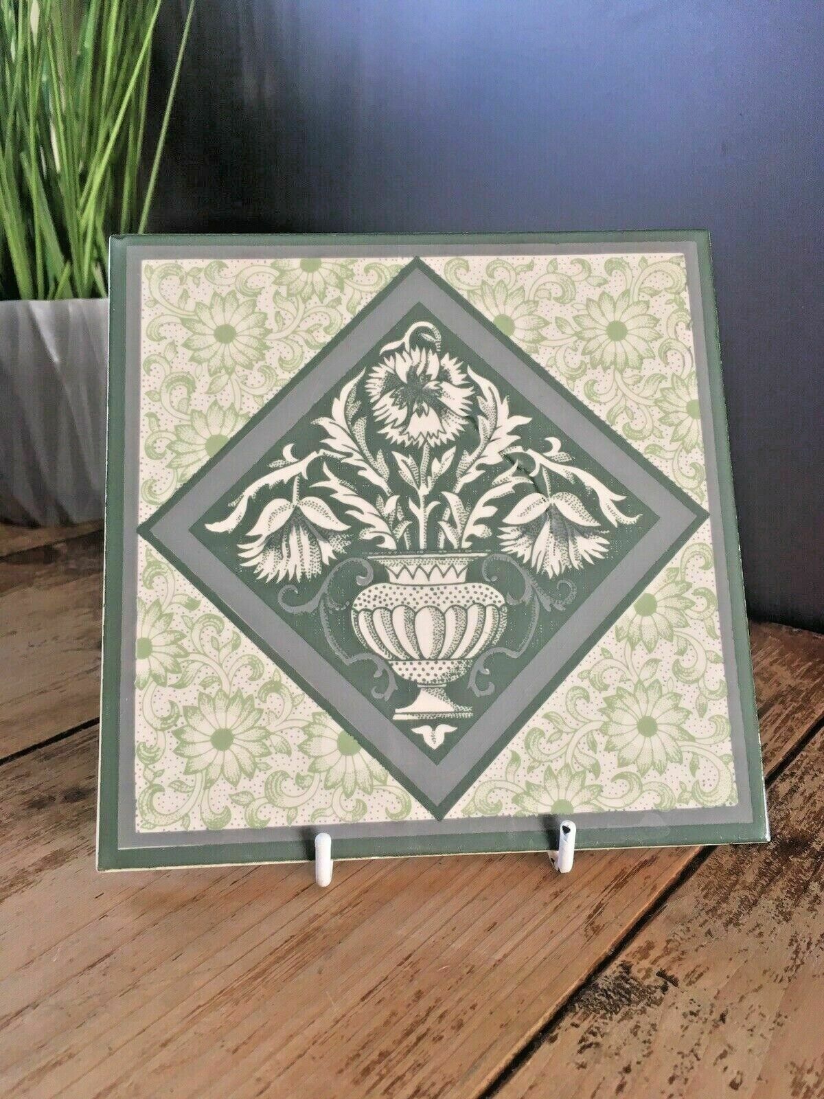 6 Vintage Green Sunflower Floral Print Vase Urn Tiles William Morris Interest photo buy