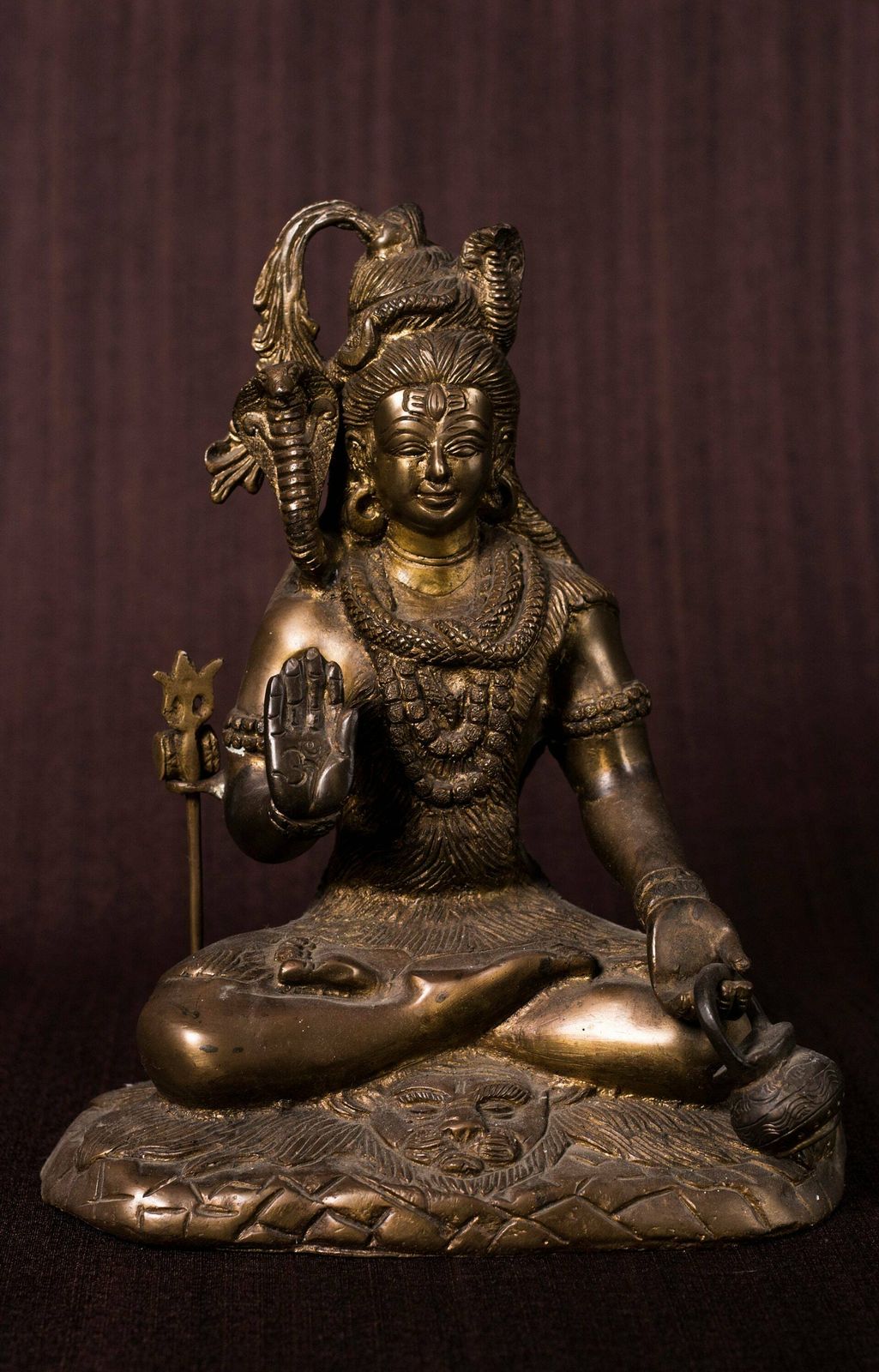 Antique Brass Shiva Sculpture | Hindu Temple Idol | Meditating Shiva Statue photo furniture