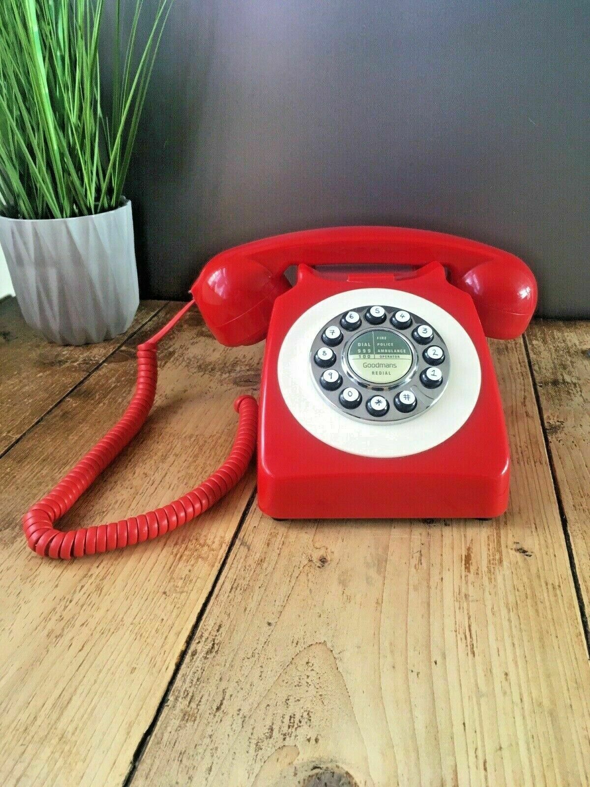 Retro Goodmans Redial Red Desk Phone Dial Landline Corded 746 Series Telephone photo furniture