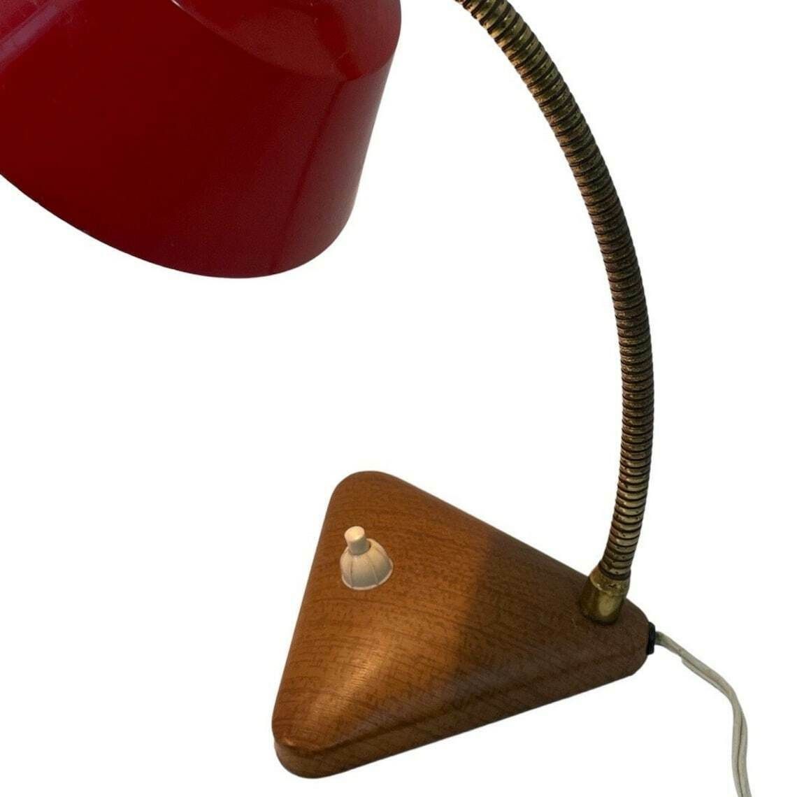 Red Desk Lamp   Faux Wooden Base Ans Accent   Brass Gooseneck photo Lighting