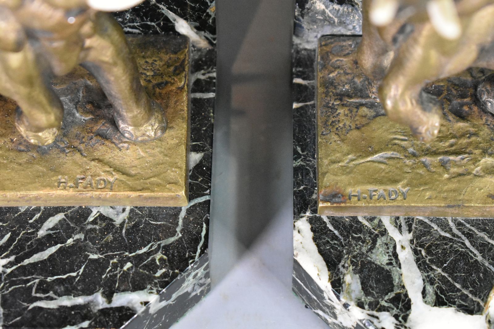Pair Of French Art Deco Bookends Signed H Fady In Bronze photo vinterior