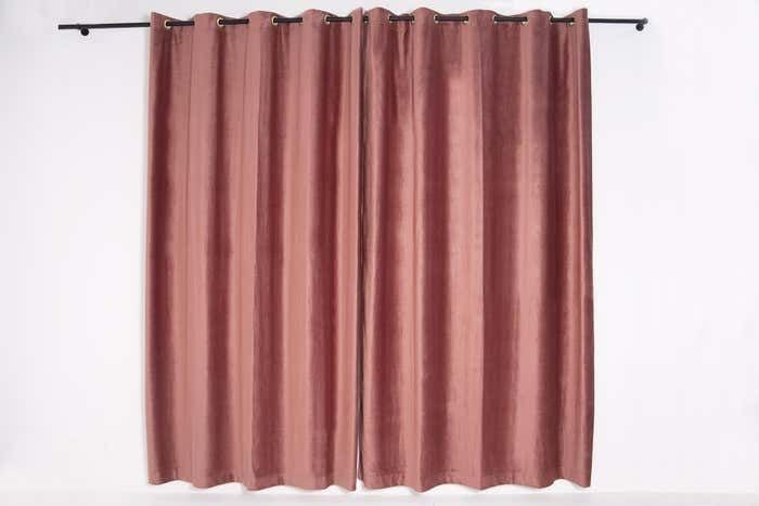 Pink Velvet And Brass Italian Customizable Curtain By Vintage Domus Collection photo vinterior