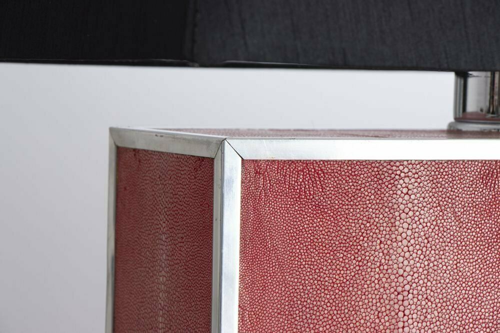 Midcentury Large Pink Shagreen Table Lamp With New Black Silk Shade C.1970 photo vinterior