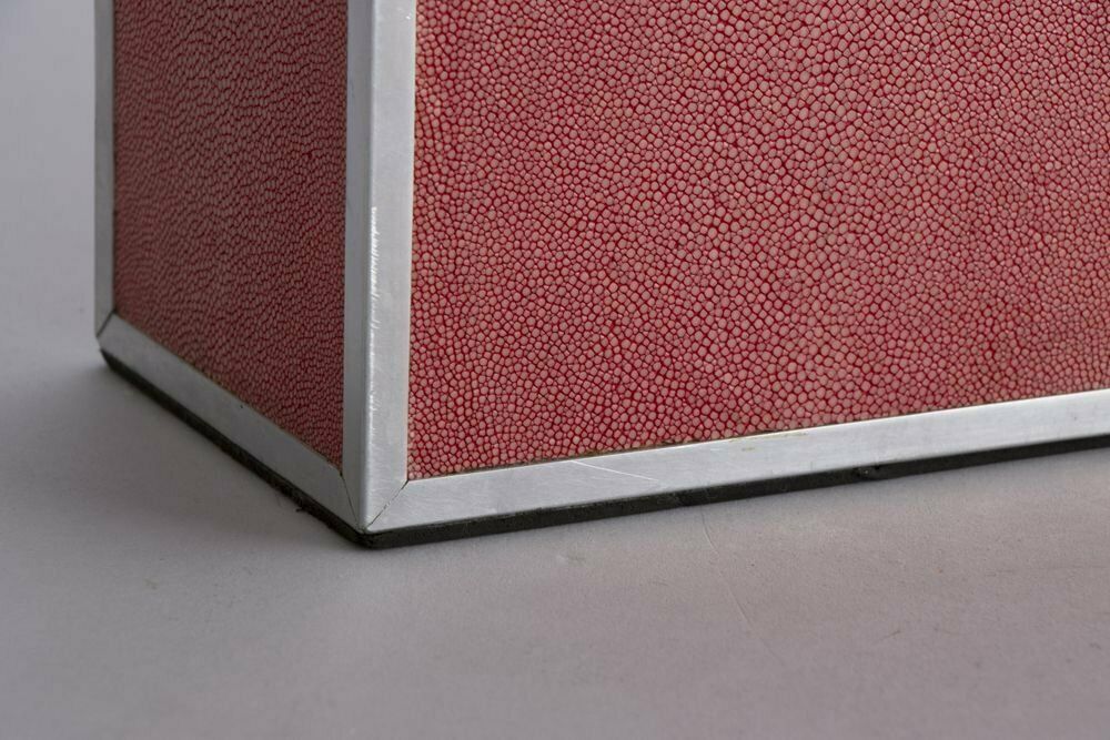 Midcentury Large Pink Shagreen Table Lamp With New Black Silk Shade C.1970 photo buy