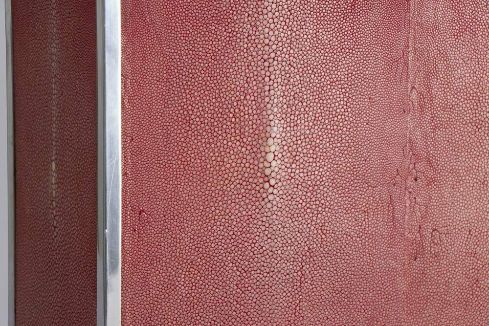 Midcentury Large Pink Shagreen Table Lamp With New Black Silk Shade C.1970 photo vintage