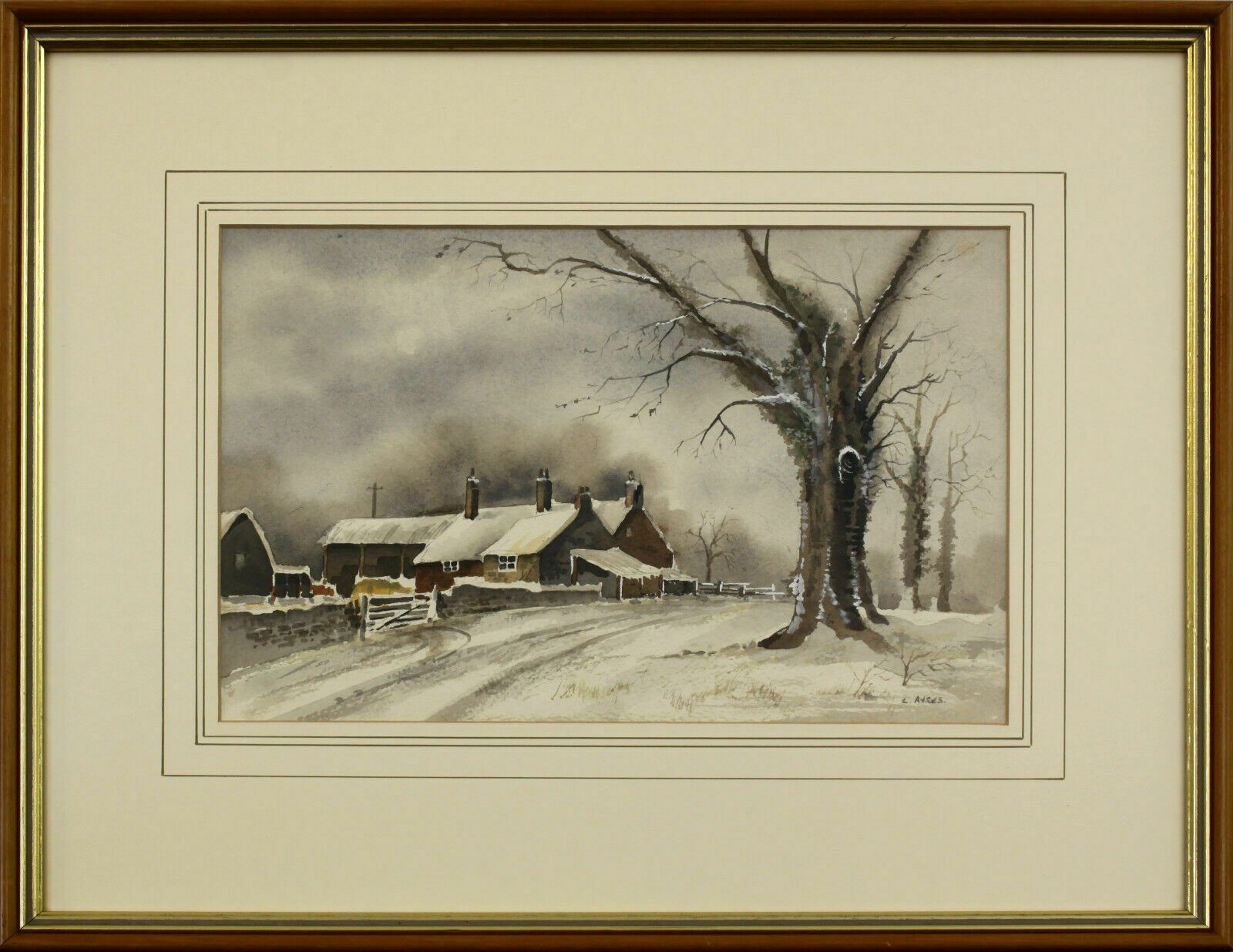 Watercolour By L A Ayres. Titled "Cotswold Winter"