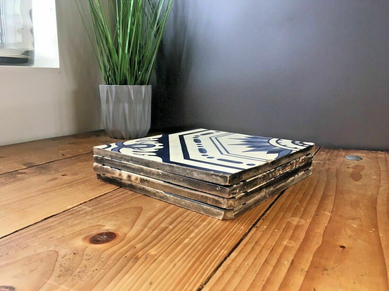 Set Of 4 Antique Minton Hollins & Co Reclaimed Sun Sunburst Fireplace Wall Tiles photo vintage