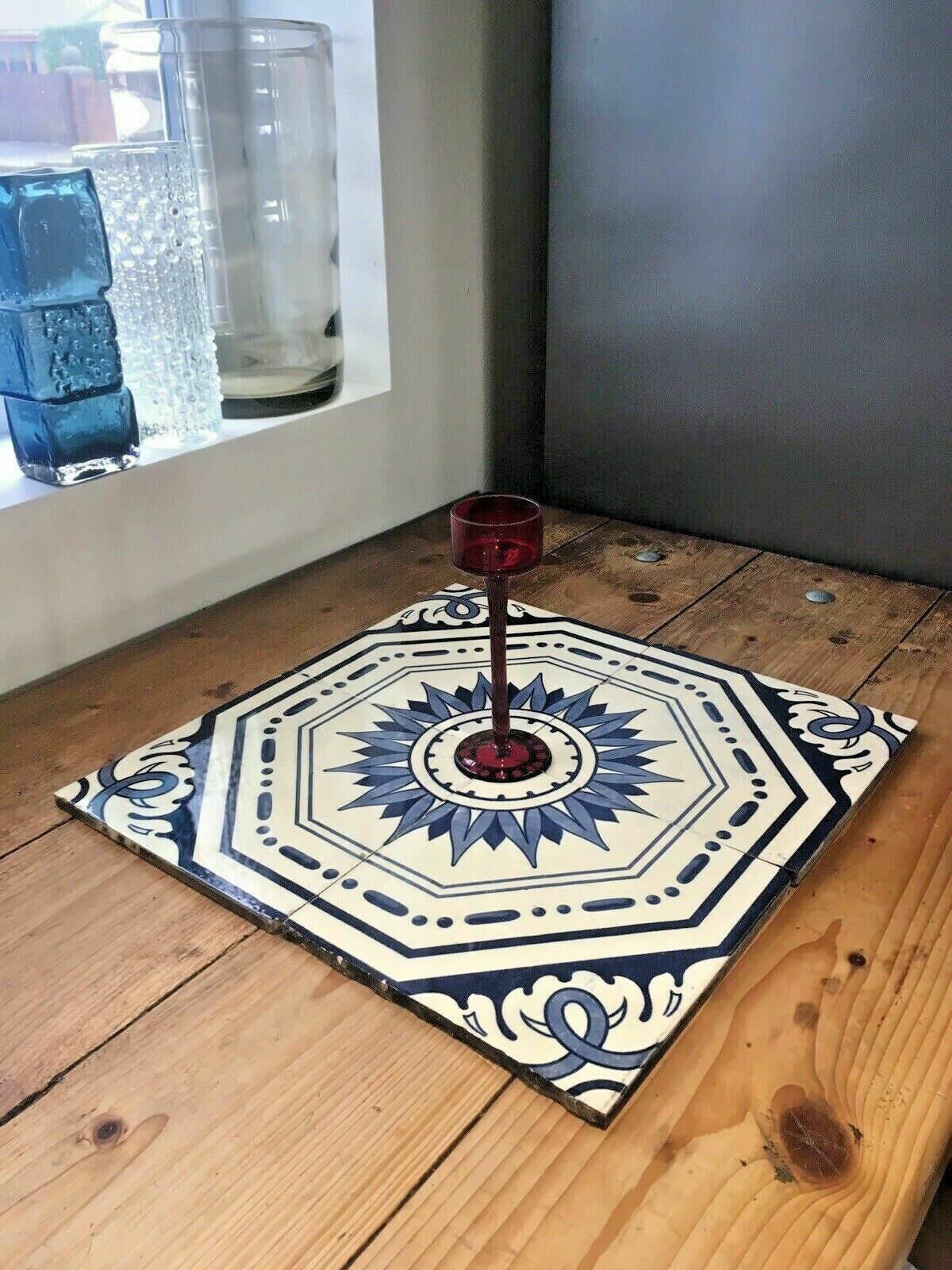 240.0 Set Of 4 Antique Minton Hollins & Co Reclaimed Sun Sunburst Fireplace Wall Tiles photo