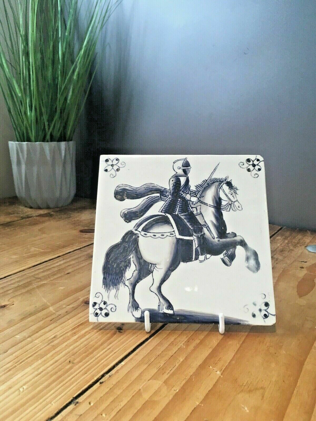 Antique 19th C Copeland Roman Soldier Knight On Horse Tile Spode Delft Interest photo for sale