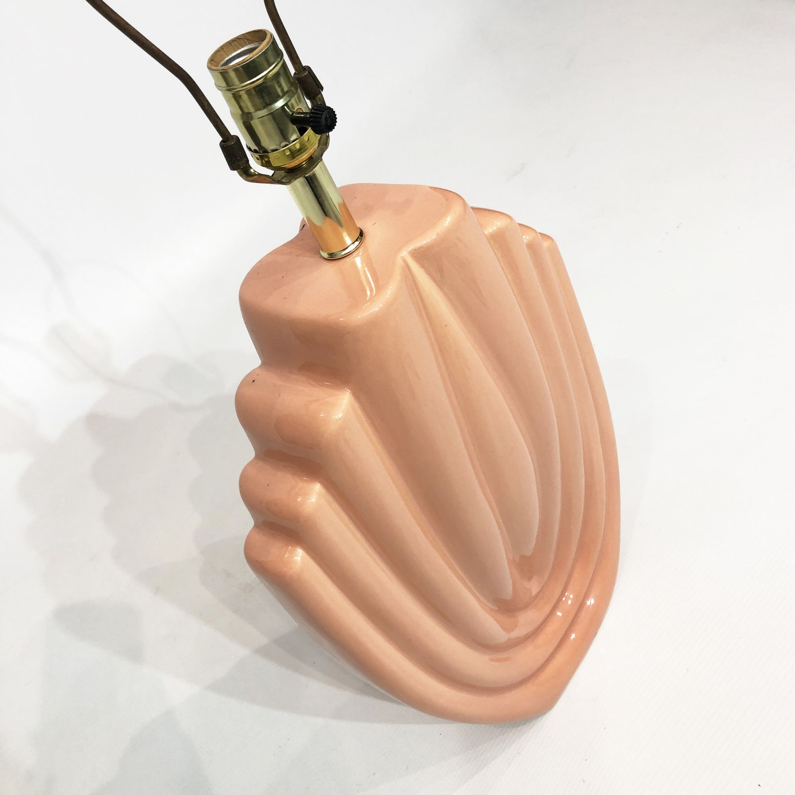 1980s Salmon Pink Ceramic Table Lamp Art Deco Pastel Midcentury Golden Girls photo vintage