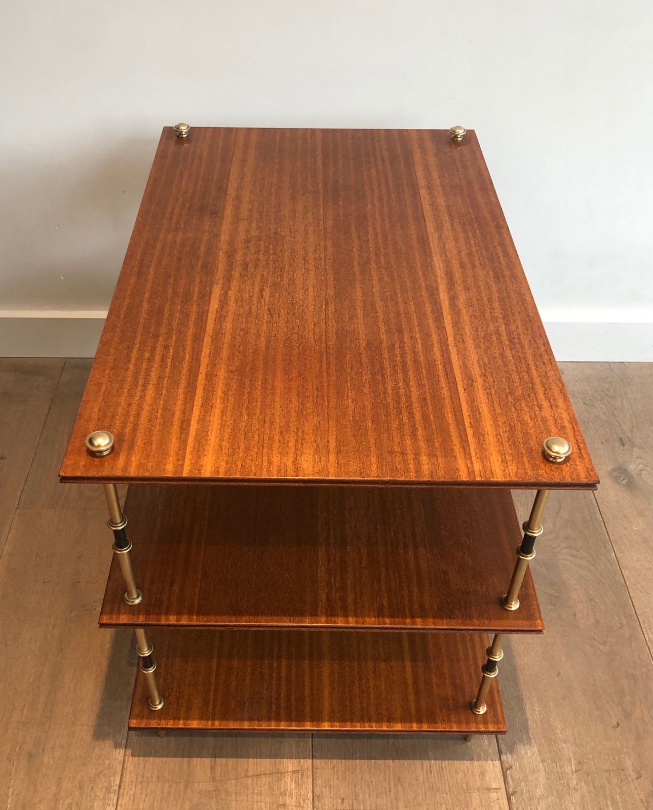 Pair Of Small Consoles Or Sofa Ends With Three Levels In Mahogany And Brass From Maison Jansen photo 3850.0