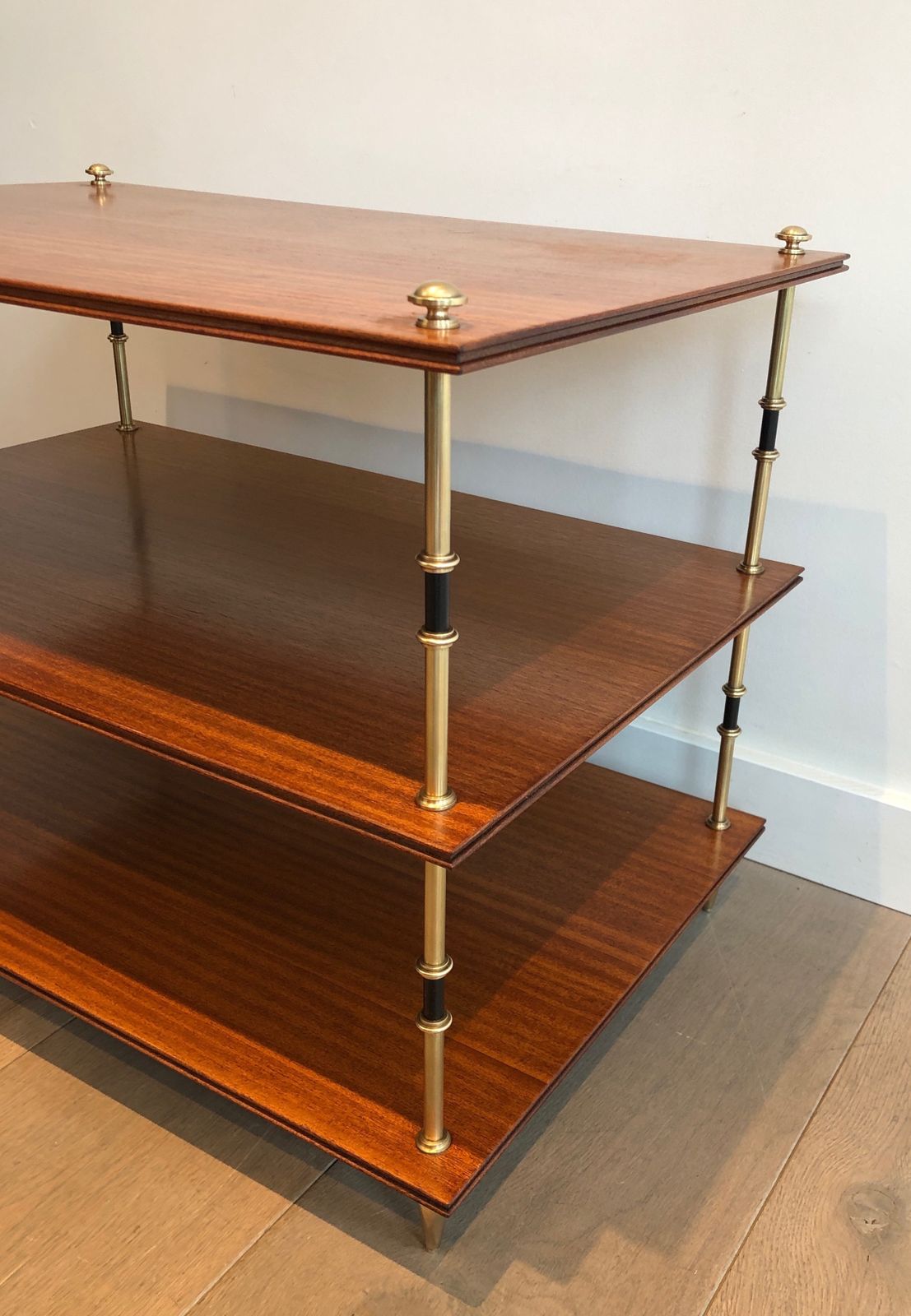 Furniture Pair Of Small Consoles Or Sofa Ends With Three Levels In Mahogany And Brass From Maison Jansen photo