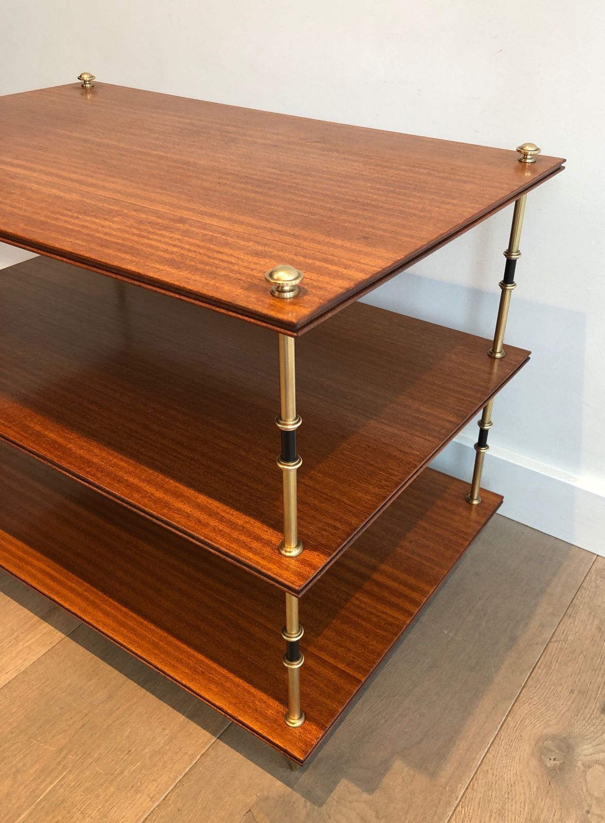 3850.0 Pair Of Small Consoles Or Sofa Ends With Three Levels In Mahogany And Brass From Maison Jansen photo