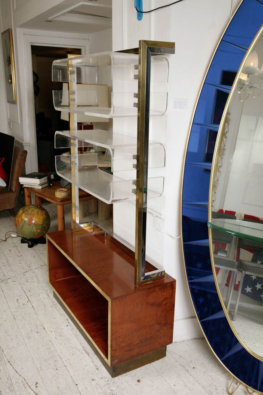 Romeo Rega Brass Chrome Lucite Burl Walnut 70s Lacquer Display Cabinet photo furniture