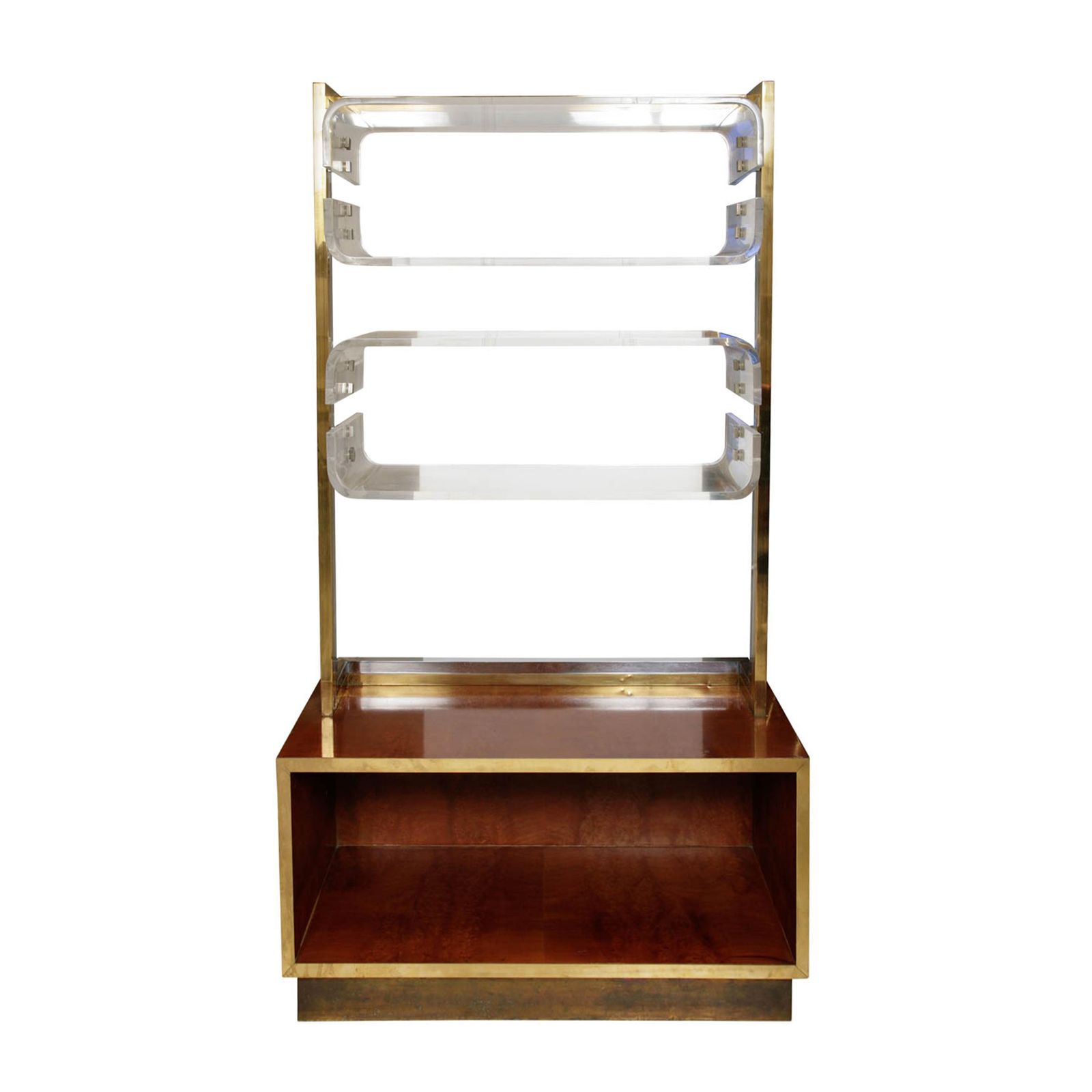 Romeo Rega Brass Chrome Lucite Burl Walnut 70s Lacquer Display Cabinet photo buy