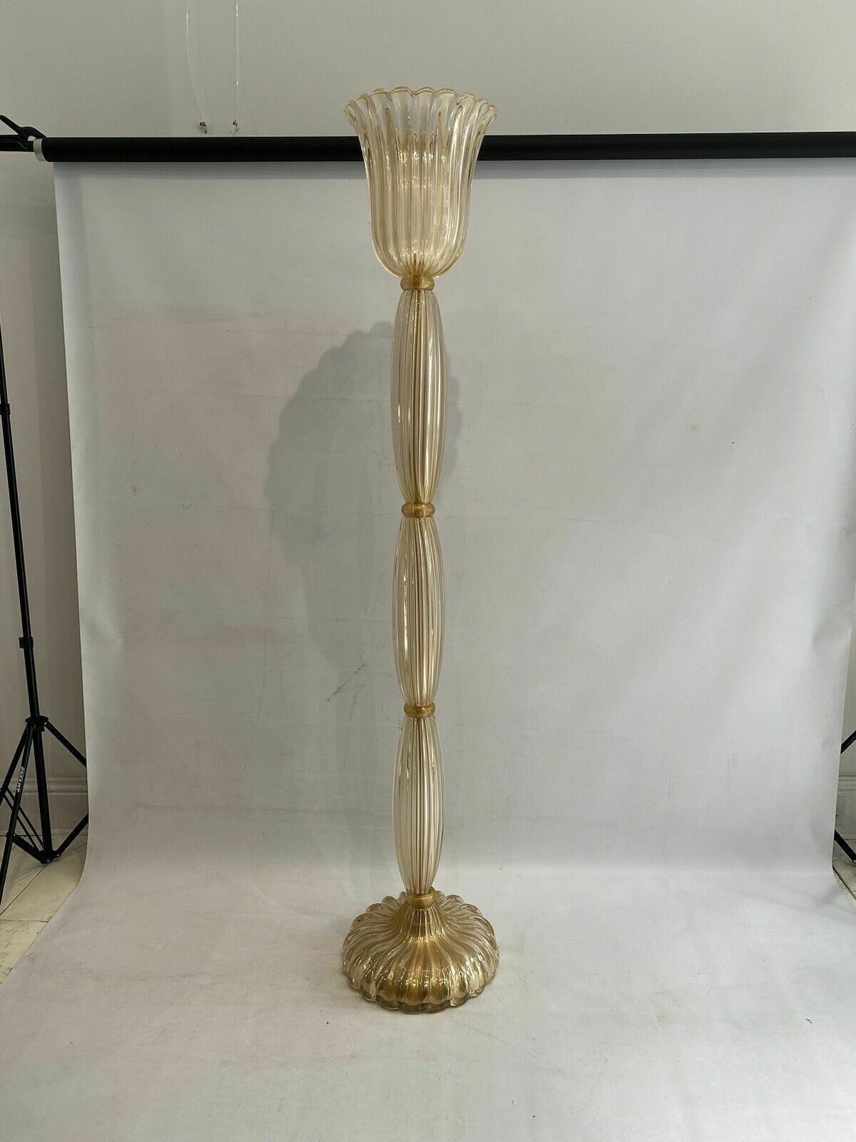 Signed Archimede Seguso Murano Glass Floor Lamp Gold Italian Art Deco 1980s