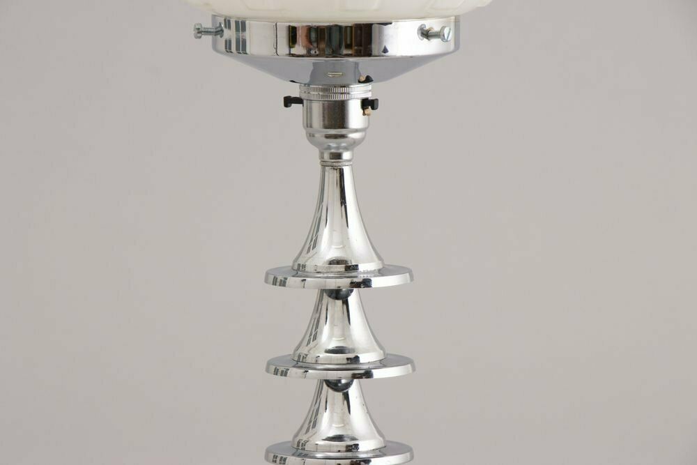 British Modernist Art Deco Table Lamp With Original Opal Glass Shade C.1930 photo Lighting