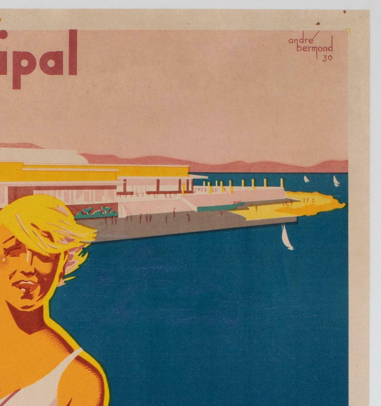 Bandol 1930s French Travel Poster, Sports, Ski, Andre Bermond photo Art