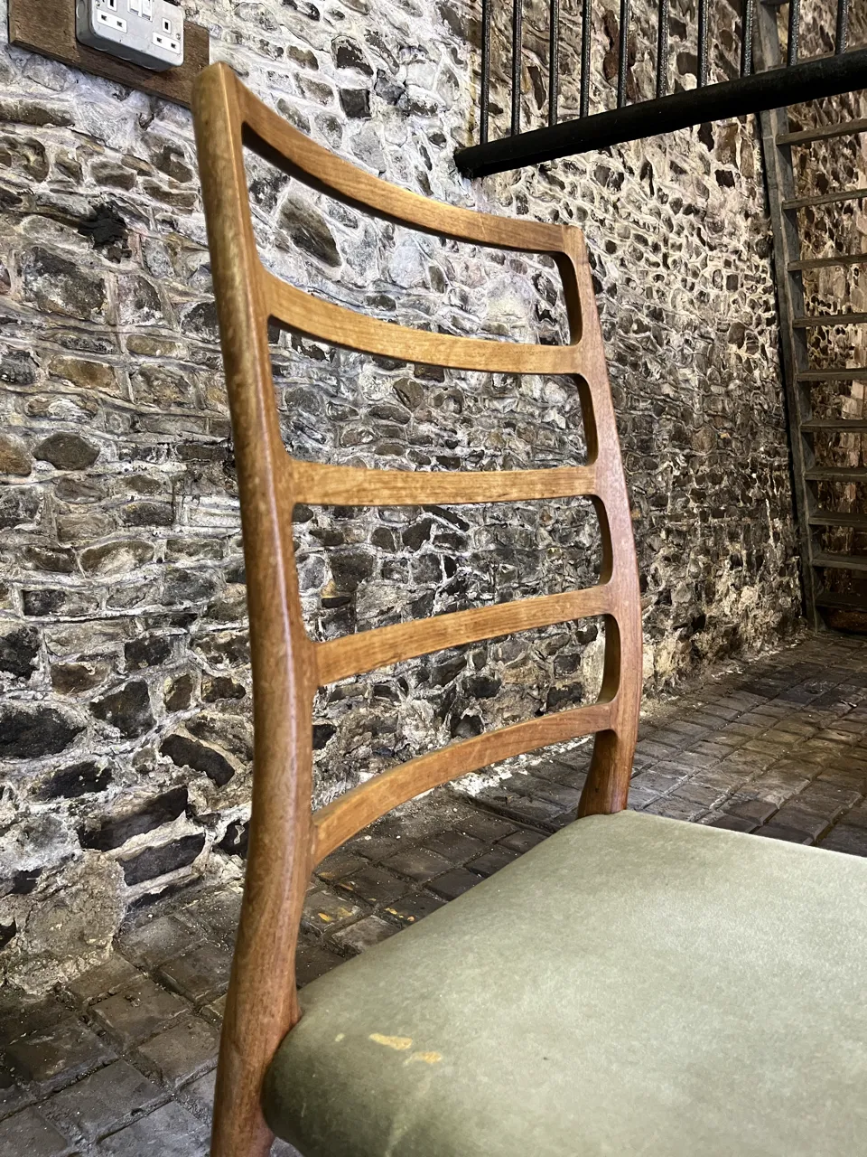 Set Of Eight (8) Danish Jl Møller High Ladder Back Dining Chairs, 1960s photo vintage