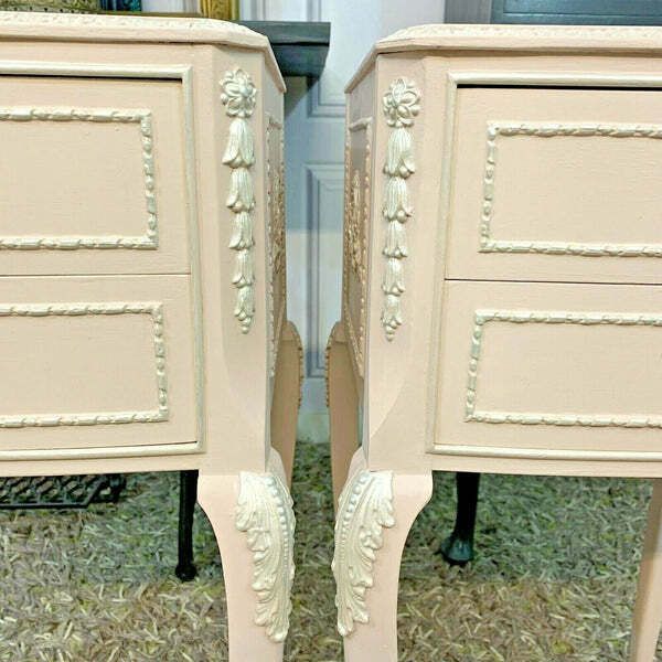 Painted Bedside Tables Pair Olympus Furniture French Louise Style Bedside Cabinets Pink photo 595.0