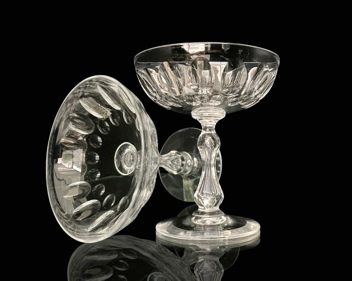 Val Saint Lambert Coupes | Champagne Glasses | 2pcs | With Airbubble Vote! | Pattern: Baroche
