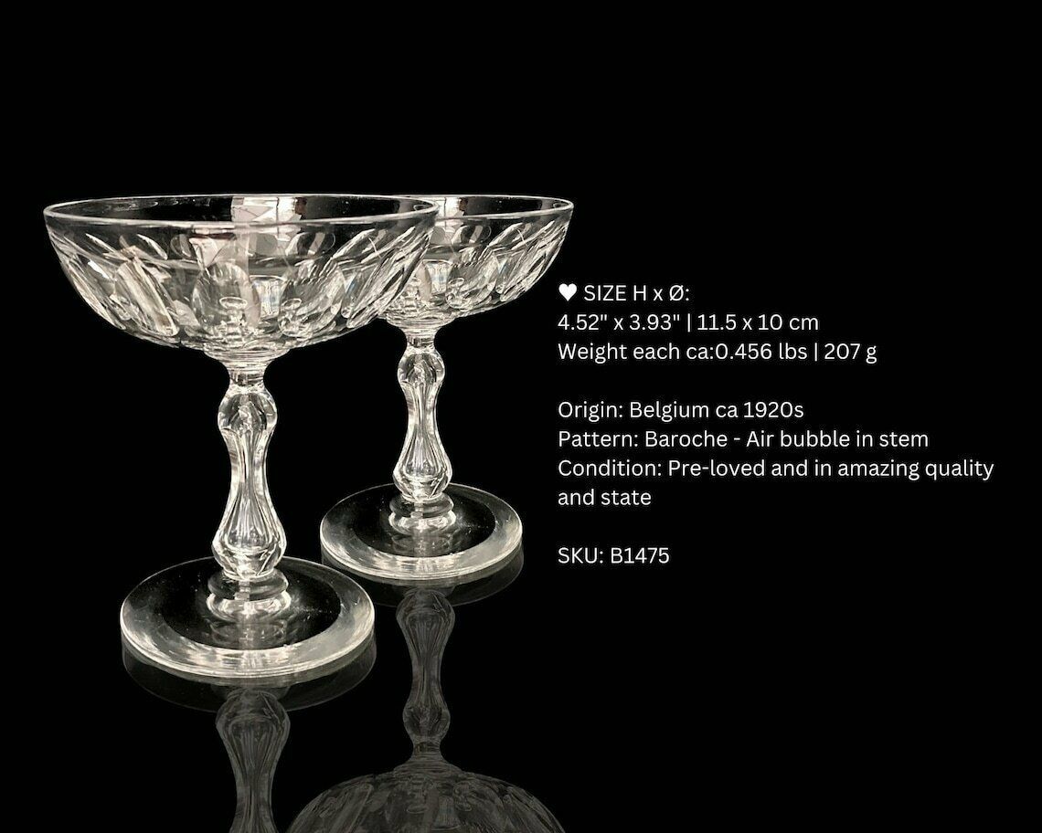 Val Saint Lambert Coupes | Champagne Glasses | 2pcs | With Airbubble Vote! | Pattern: Baroche photo furniture