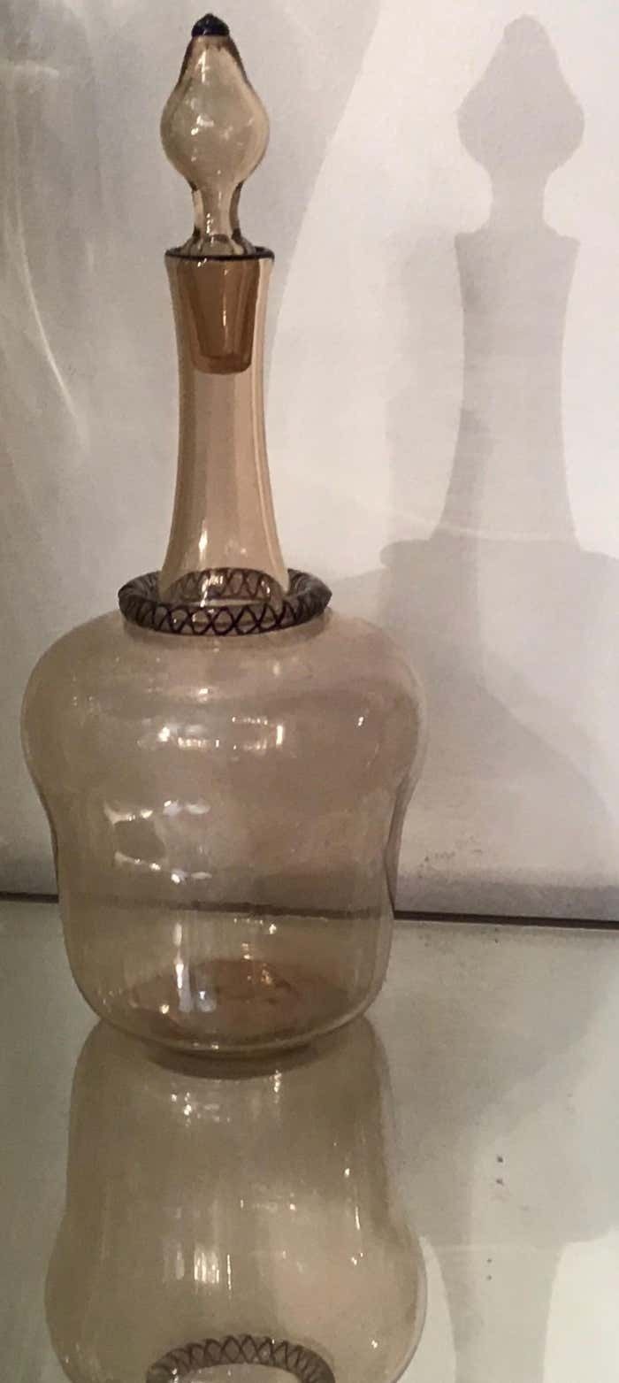photo vinterior Venini Water And Wine Bottles Murano Glass, 1950, Italy