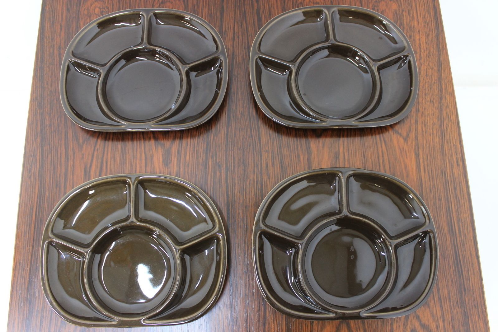 Set Of Four Fondue Plates, Gien Pottery, France, 1970s