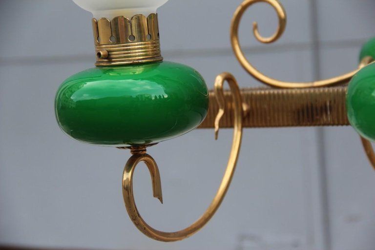 Mid Century Italian Chandelier Brass Green Glass 1950 Gold Crystal photo buy