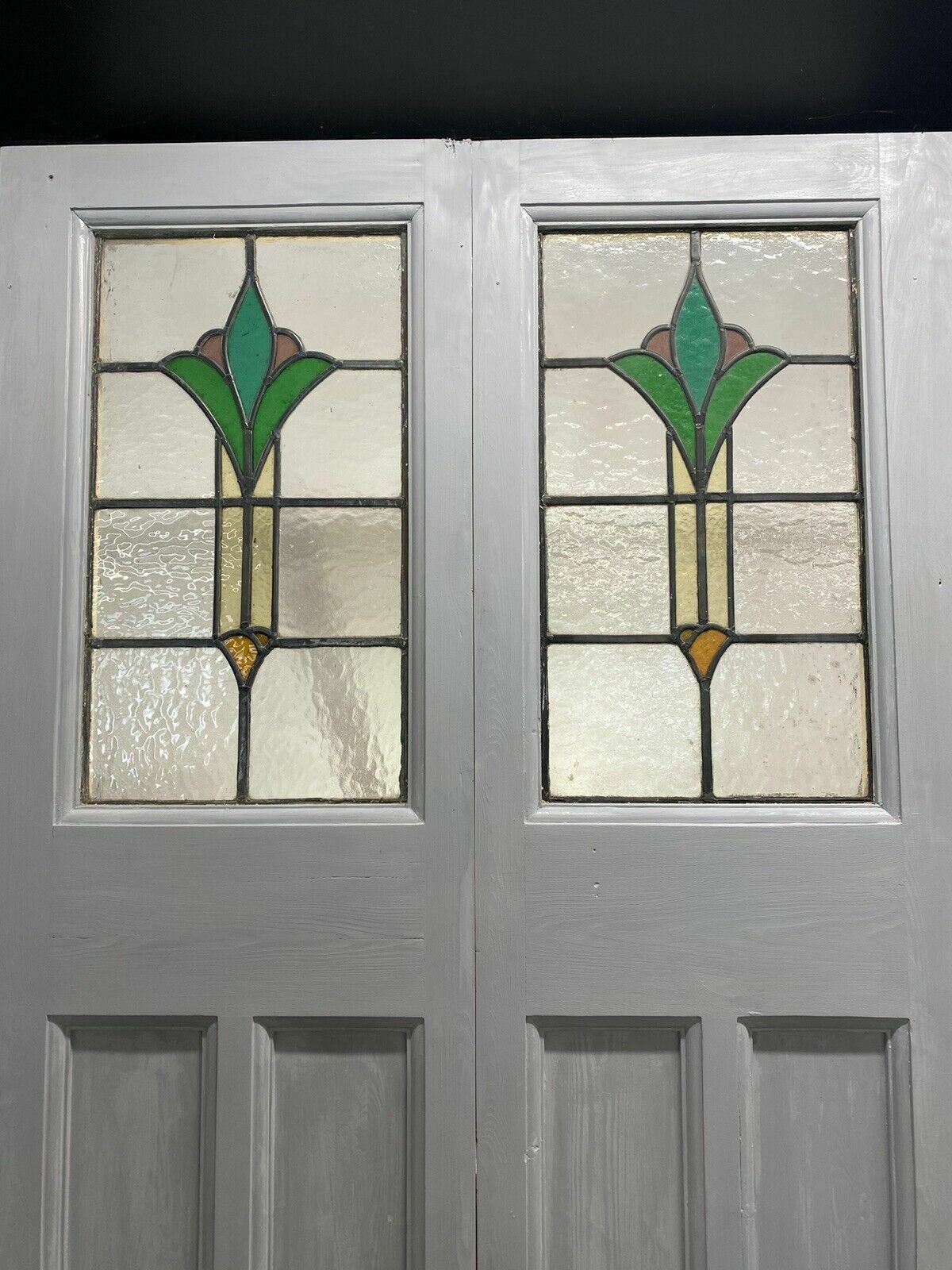 Art Deco Stained Glass French Doors Antique Period Reclaimed Old 20s 30s Leaded photo furniture