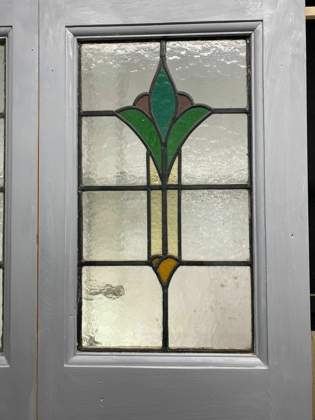 Art Deco Stained Glass French Doors Antique Period Reclaimed Old 20s 30s Leaded photo vinterior