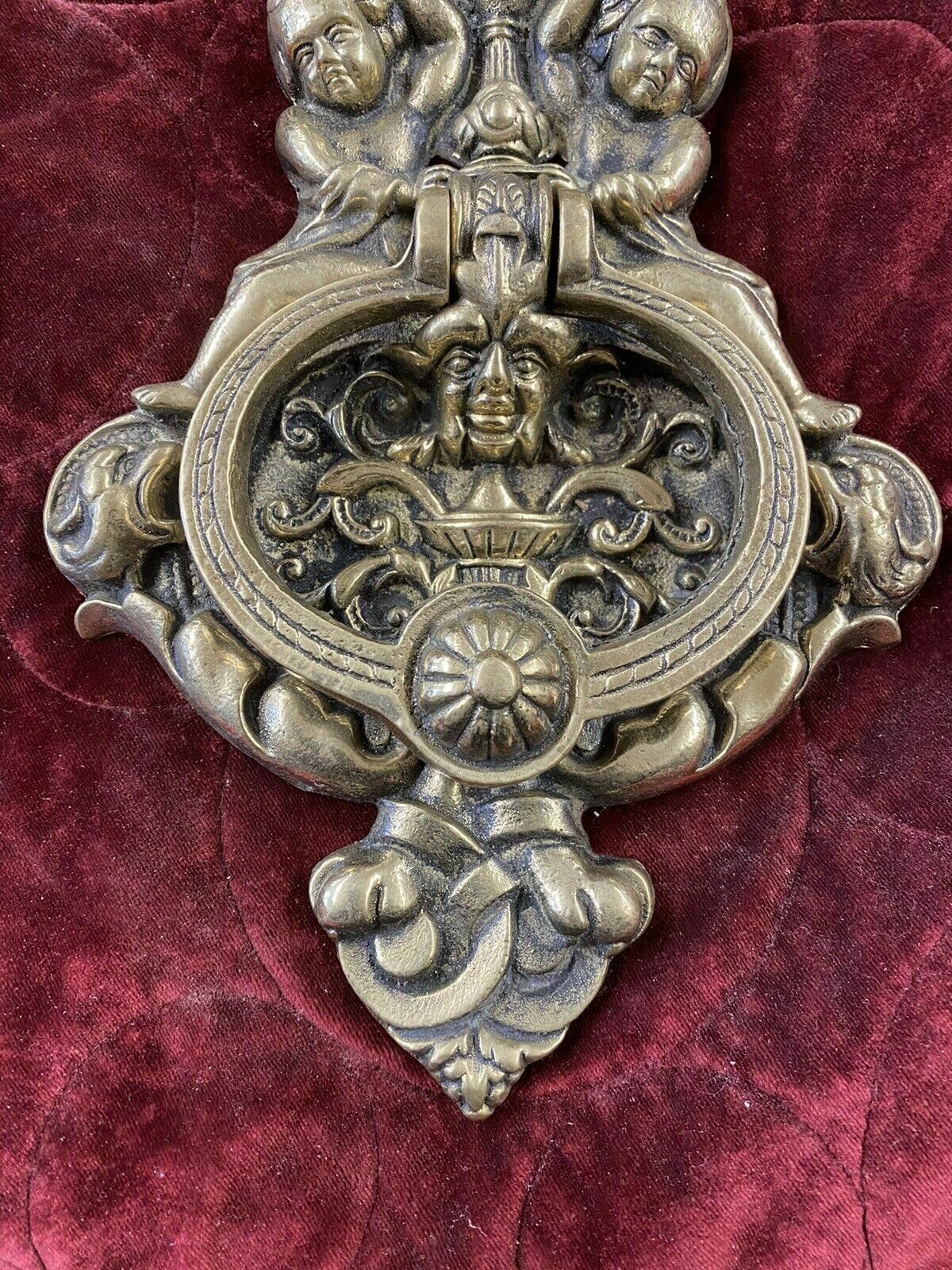 Huge Xl Brass Door Knocker Metal Period Reclaimed Architectural Pull Used Old photo for sale