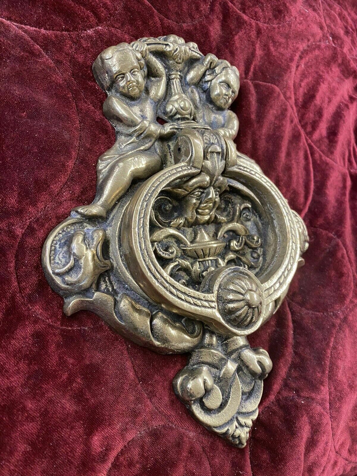 Huge Xl Brass Door Knocker Metal Period Reclaimed Architectural Pull Used Old photo vinterior
