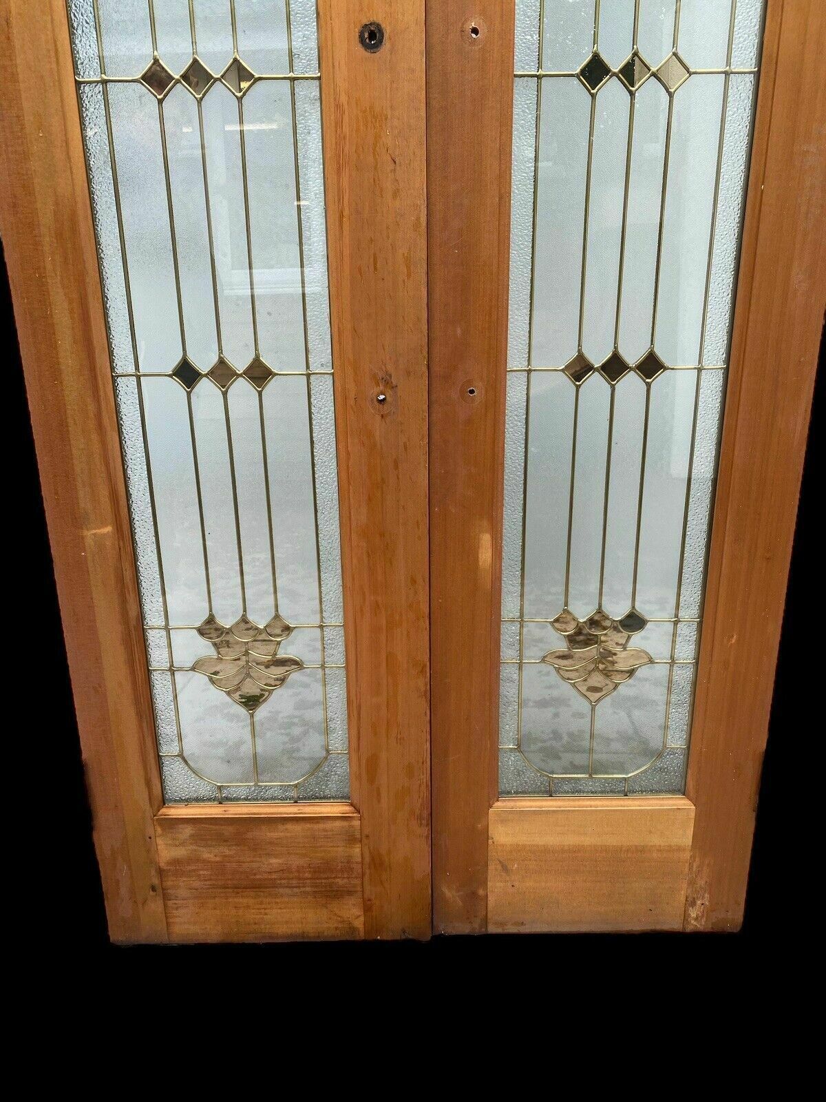 Bespoke Textured Glass French Doors Antique Period Reclaimed Gold Leaded Unique photo 2537.0