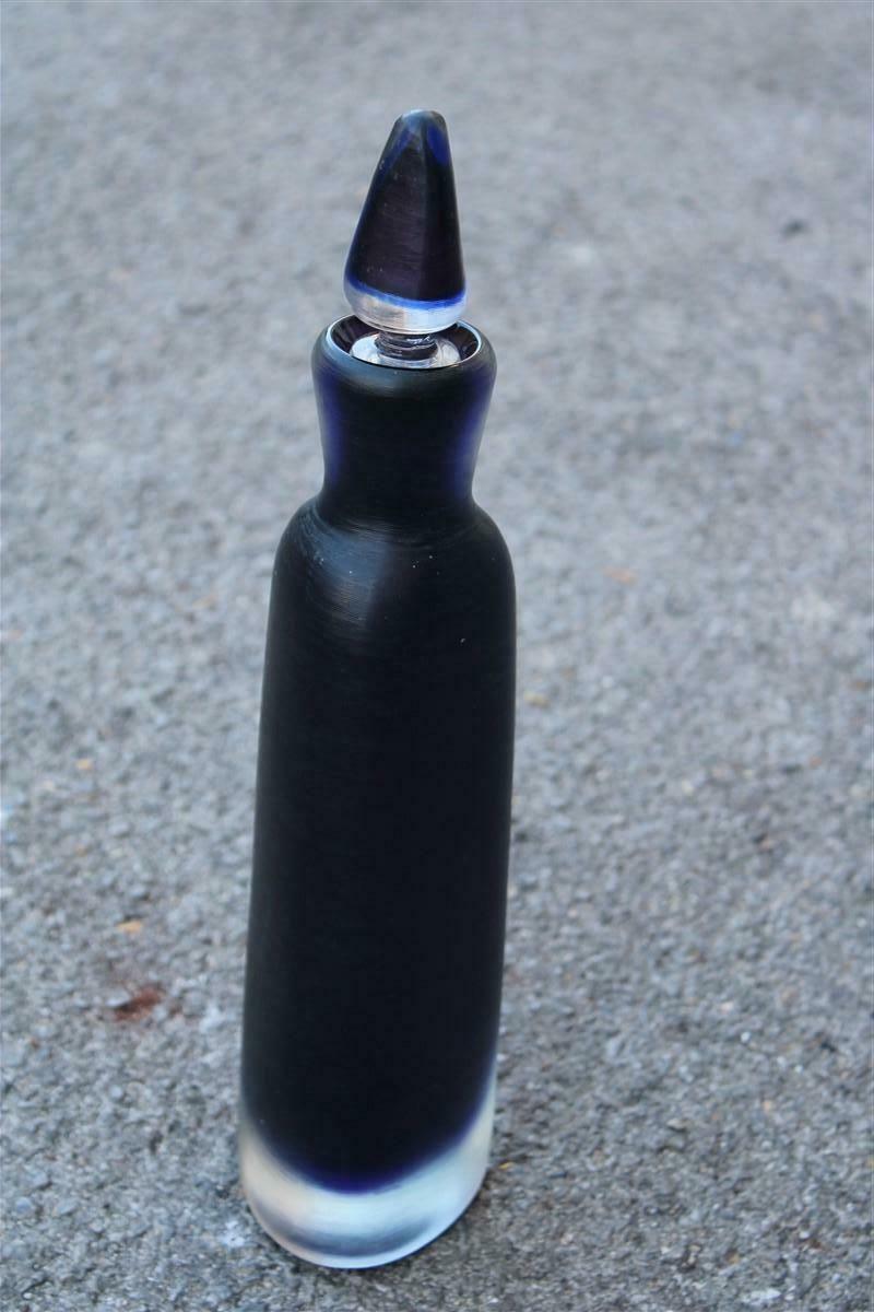 Bottle Paolo Venini 1950 Blu Color Murano Art Glass Serie Inciso Made In Italy photo for sale