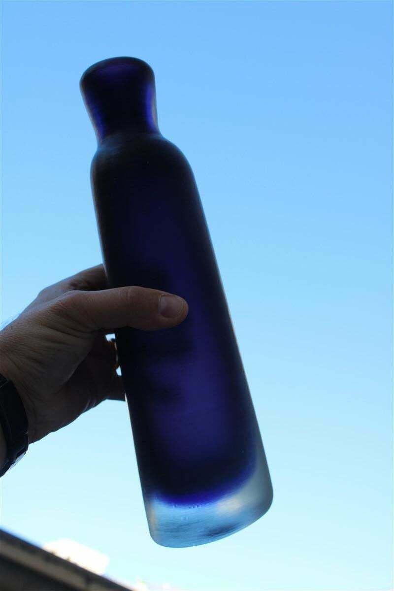 Bottle Paolo Venini 1950 Blu Color Murano Art Glass Serie Inciso Made In Italy photo buy