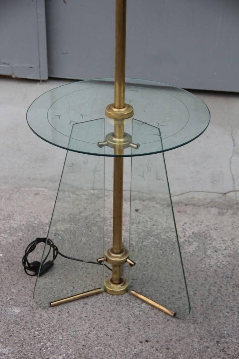 Floor Lamp From The 1940s Engraved Glass And Brass Parts photo furniture