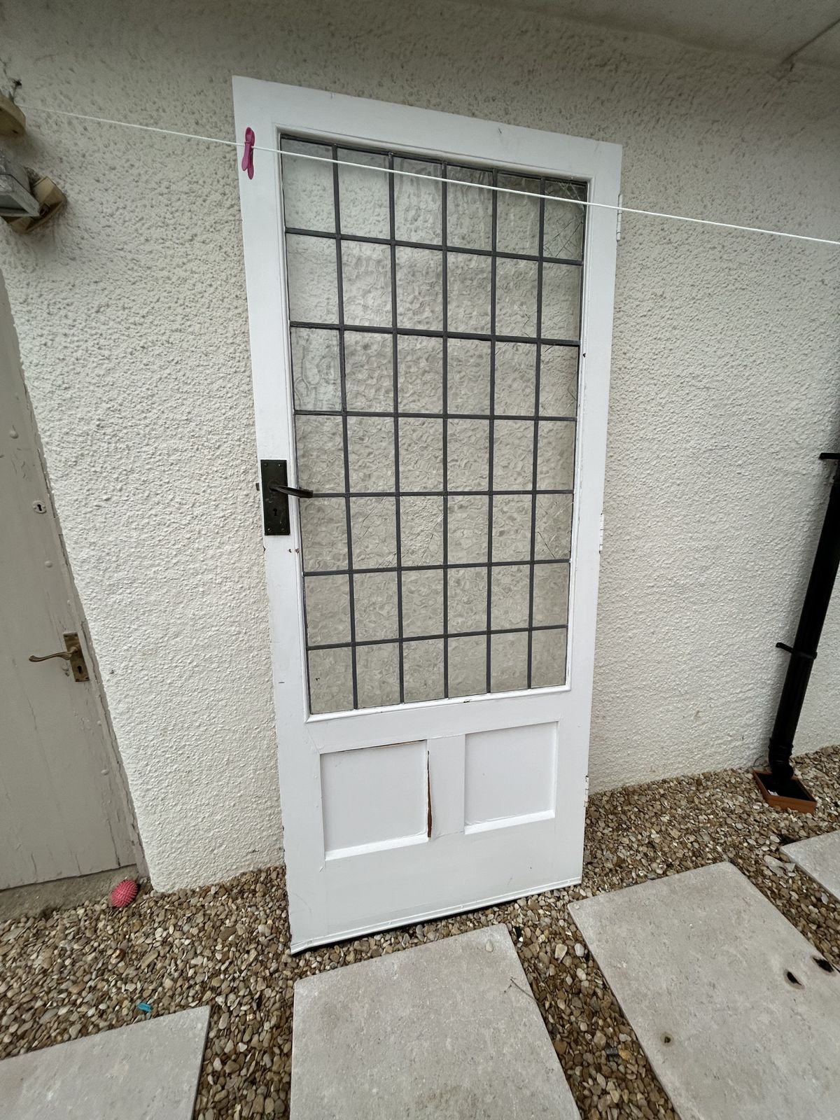 Original 1930s Door With Lead Glazing Bars.