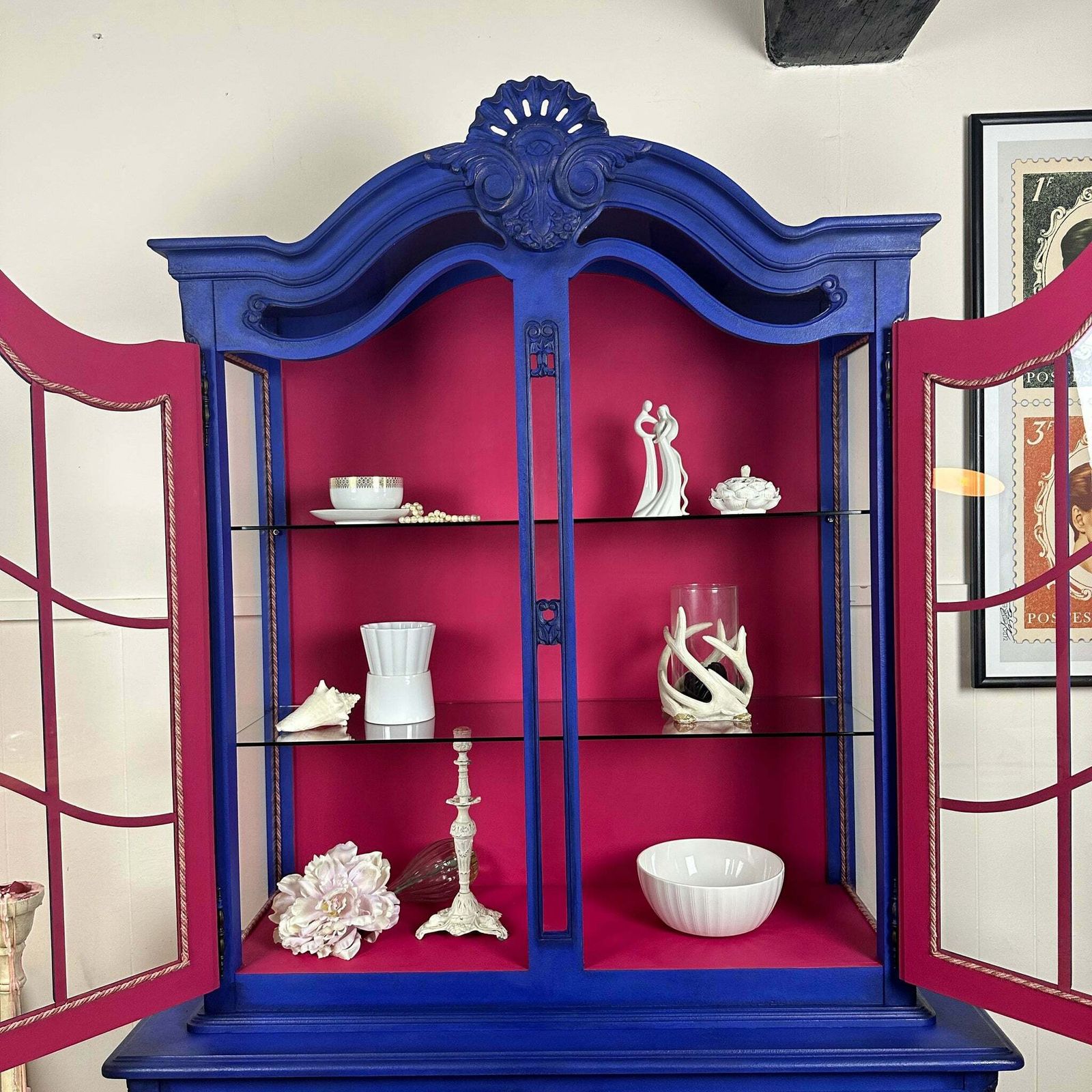 French Antique Display Cabinet Higly Decorated With Carvings Bright & Bold Statement Piece photo furniture