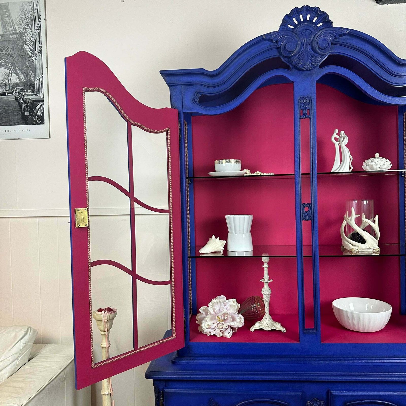 French Antique Display Cabinet Higly Decorated With Carvings Bright & Bold Statement Piece photo buy
