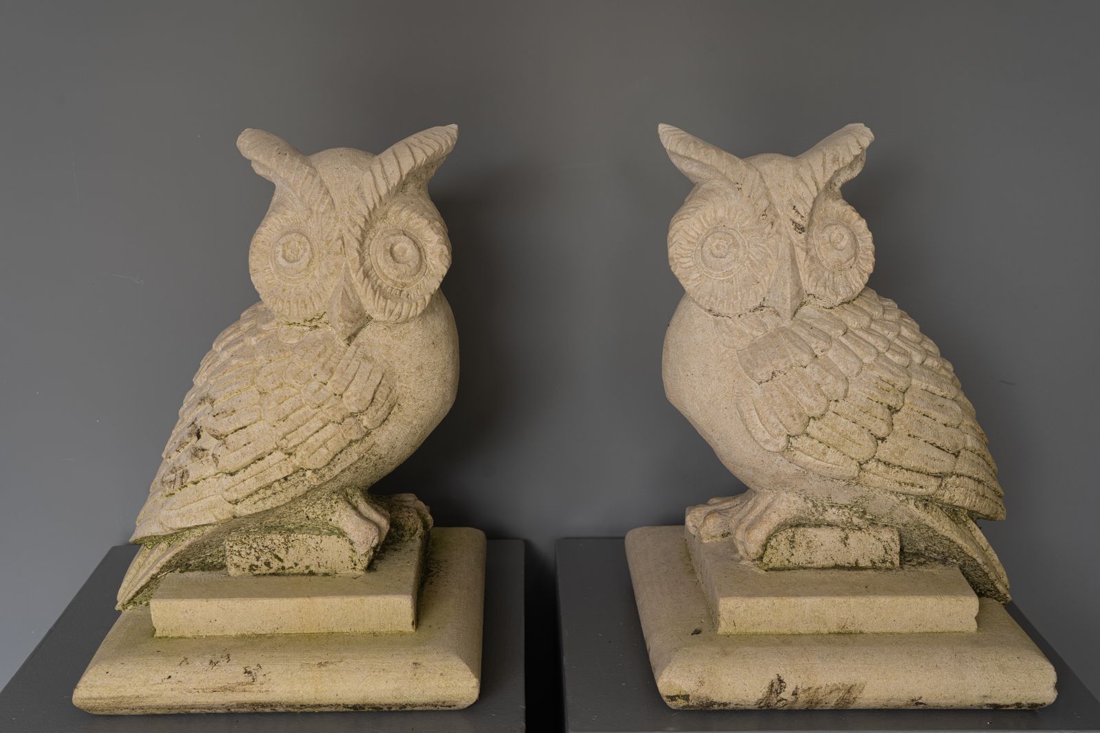 Pair Of Portland Stone Garden Owl Statues