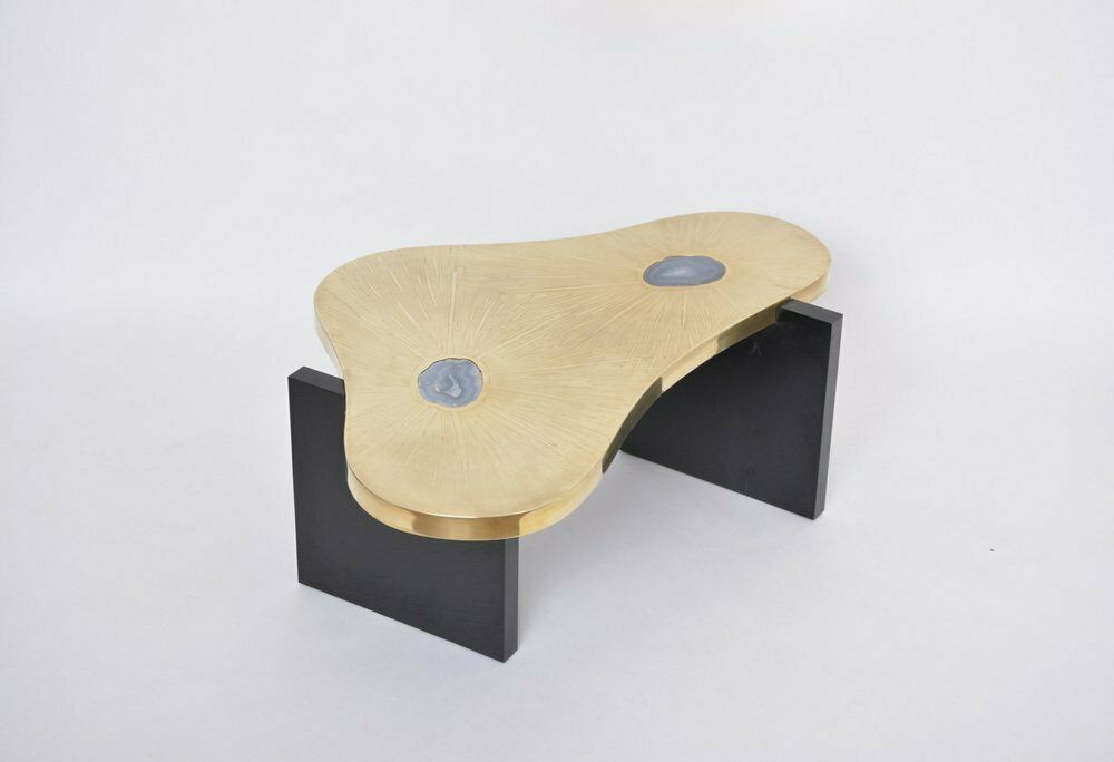 photo furniture Etched Brass Coffee Table With Agathe Stones In The Style Of Lova Creation, 1980s