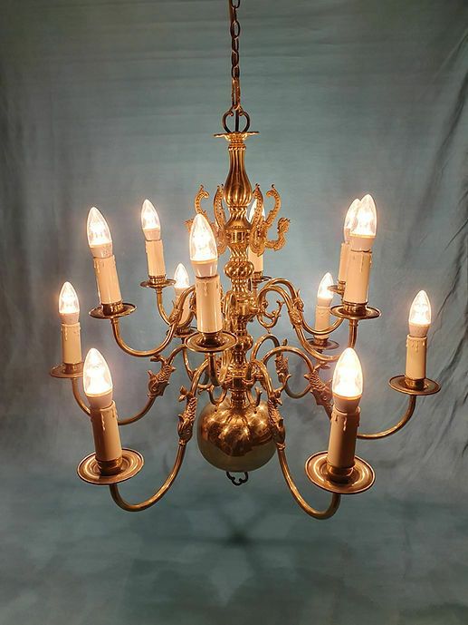 Mid 20th Century Pair Of Dutch Style Brass Chandeliers. Price For Two Chandelier photo furniture