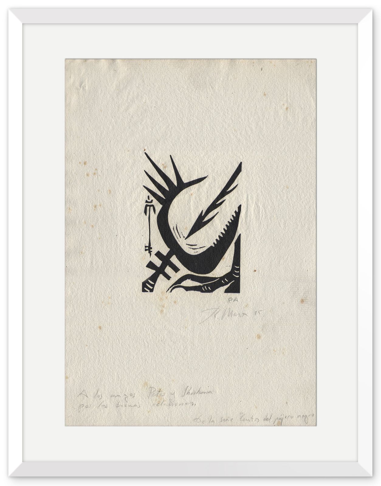 Signed Graphic Spanish Linocut Print, 1985