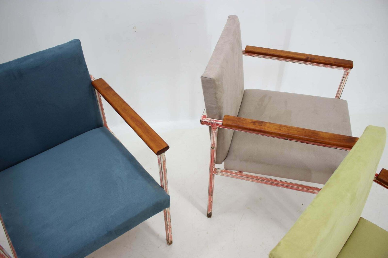 photo furniture 1960s Set Of Eight Iron And Wood Armchairs/Dining Chairs, Czechoslovakia