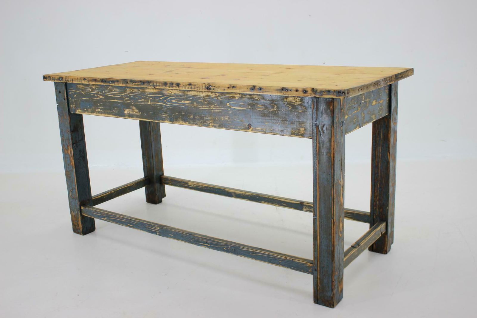 1950s Patinated Pine Tree Wooden Table, Czechoslovakia photo vinterior