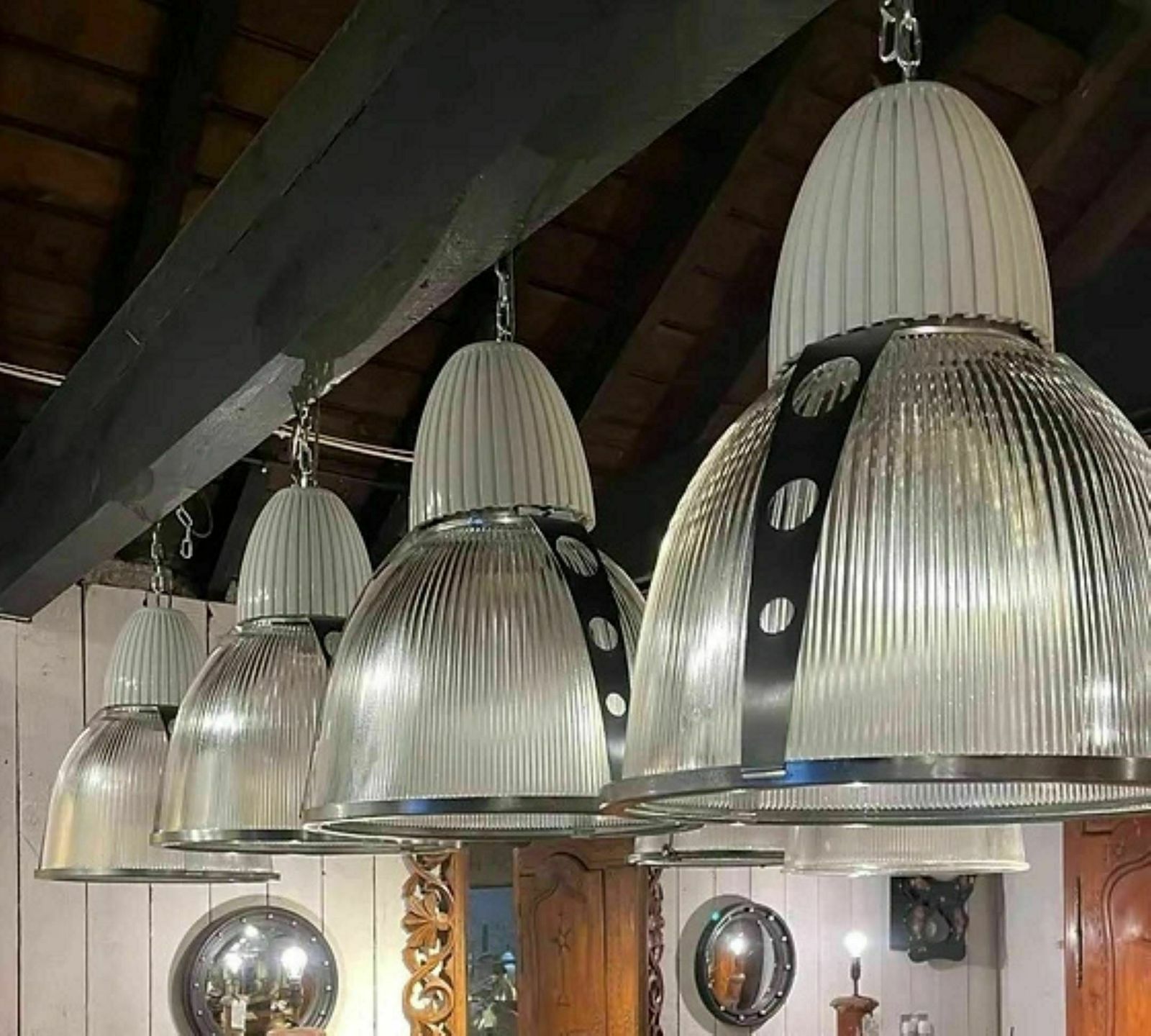 A Set Of Three Large Hanging Pendant Lamps From The Concorde Factory (1940s)