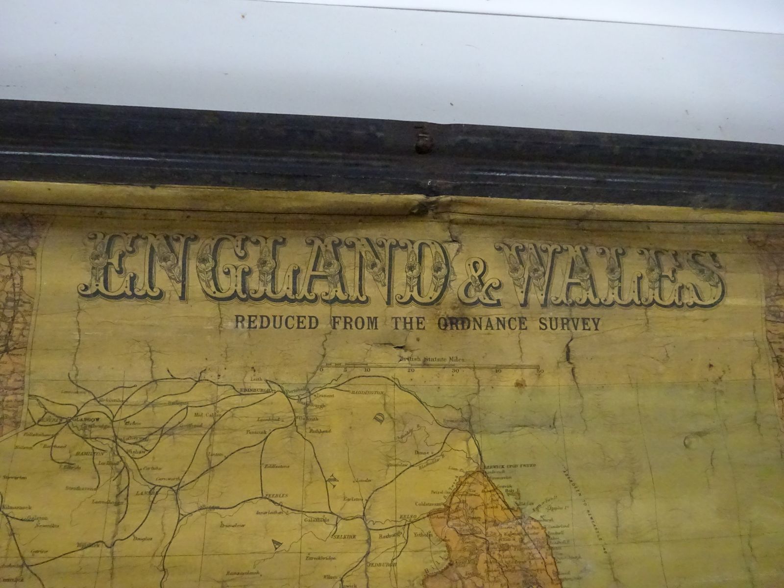 Antique Educational Hanging Map England And Wales Early 1900s photo vinterior